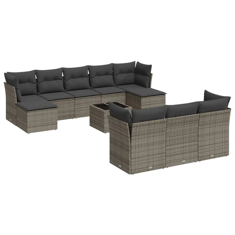 vidaXL 11-tlg Garten-Sofagarnitur in L-Form aus grauem Poly-Rattan mit wetterfesten Kissen und pulverbeschichtetem Stahlgestell - Bild 2