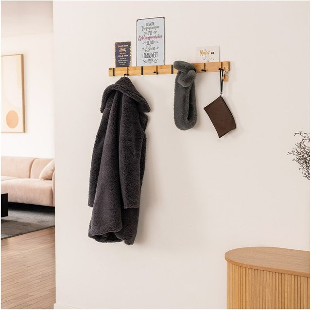 HOME DELUXE Garderobenleiste HOOK aus Bambus in Braun mit 8 Haken und Magneten - Bild 1