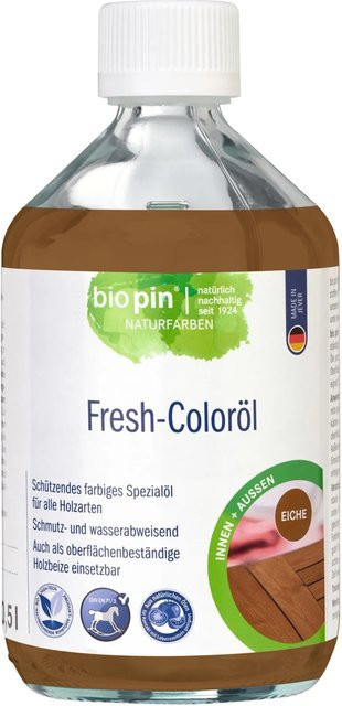 biopin Holz-Coloröl Eiche in Braun, wasserabweisend und lebensmittelecht, Satin-Glanz - Bild 1