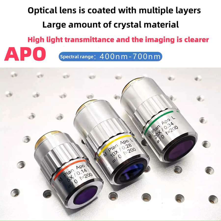 DUTRIEUX APO Infinity Mikroskop-Objektivlinse, 20-fach metallografisches apochromatisches Flachfeld-Objektiv mit extrem langem Arbeitsabstand, Silber - Bild 3