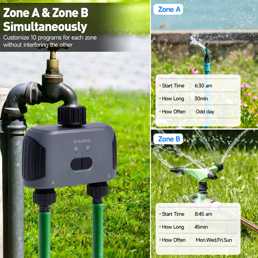 Insoma Automatischer Wasser Timer mit 2 Auslässen via Zigbee und Wifi für dein Garten-Bewässerungssystem, kompatibel mit Alexa - Bild 4