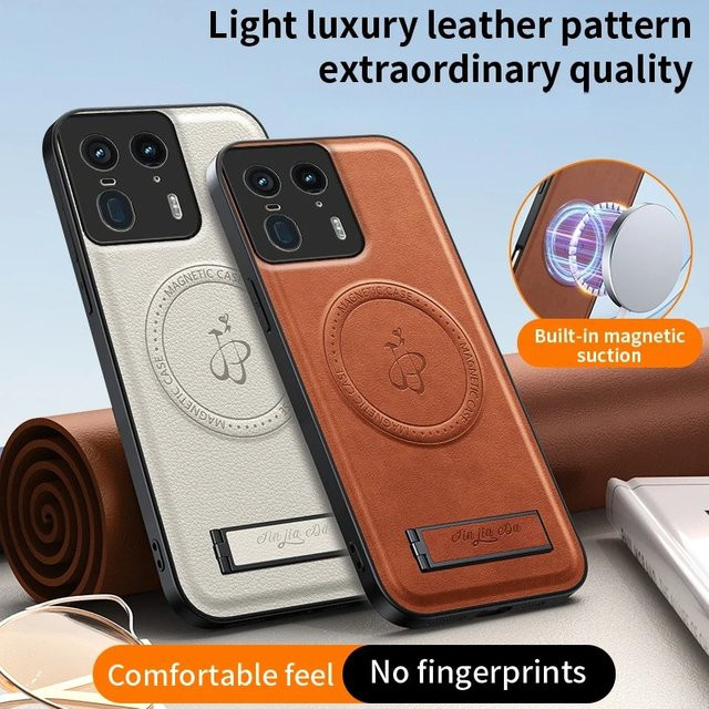 Leder-Standhülle für Motorola Moto Edge 70 Fusion 60 50 Pro Ultra Neo in Braun mit magnetischer MagSafe-Abdeckung und stoßfestem Kameraschutz - Bild 1