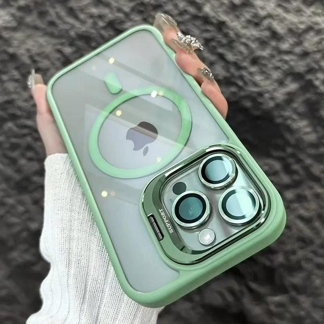 Yiran magnetische stoßfeste Handyhülle mit integriertem Ständer und Linsenschutz für iPhone 16 Pro Max 15 14 13 12 11 Plus Pro, Farbe: Grau - Bild 1