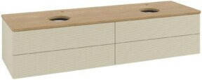 V&B Waschtischunterschrank Antao mit Frontstruktur in Eiche Honig und Grau, Wandmontage, Breite: 160 cm, Tiefe: 50 cm - Bild 1