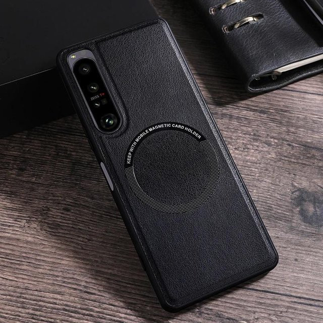 Stoßfeste Magnet-Schutzhülle aus Luxus PU-Leder für Sony Xperia 1 VII in Schwarz mit kabelloser Ladefunktion - Bild 1