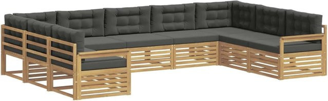 vidaXL Outdoor-Sofagarnitur 9-teilig aus Massivholz Akazie in Anthrazit und Weiß mit Polstern im U-Shape Design - Bild 1