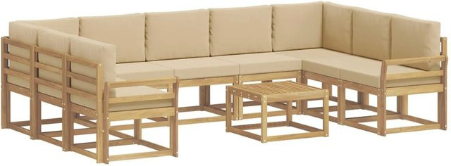 vidaXL Outdoor-Sofagarnitur aus Akazienholz in Weiß und Beige, 10-teiliges L-Shape Set mit 3-Sitzer-Sofa, Eckelementen und Couchtisch, B/T/H: 59 x 59 x 37 cm - Bild 1