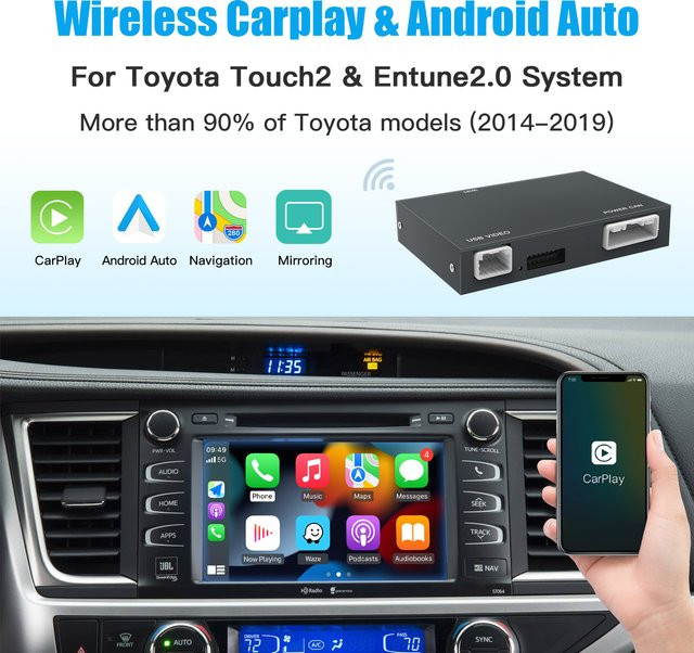 CARABC Wireless CarPlay und Android Auto Decoder für Toyota Highlander, 4Runner, Tundra, RAV4, Tacoma, Land Cruiser, Prado und Auris, Farben: Grau oder Schwarz - Bild 1