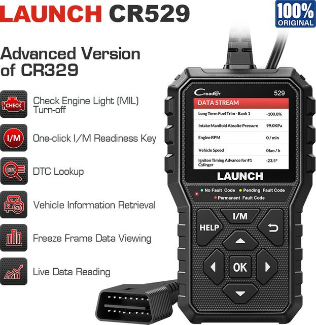LAUNCH CR529 Creader 529 OBD2 Codeleser Kfz-Diagnosegerät in Schwarz - Bild 1