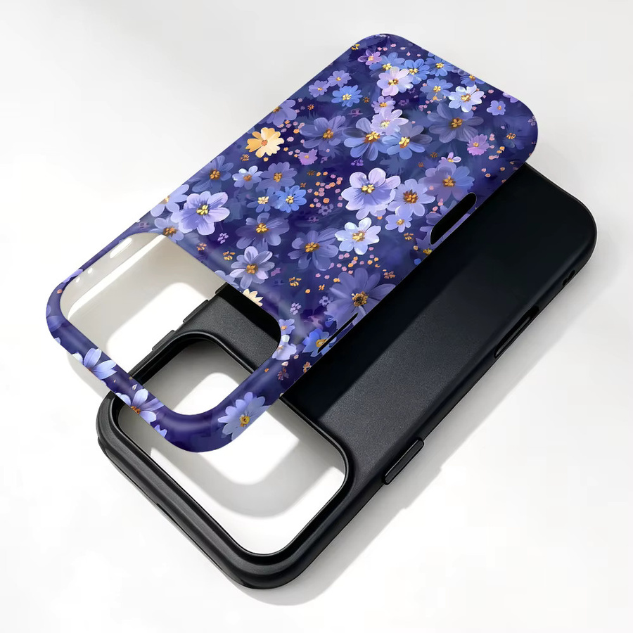 Magnetische Handyhülle mit Blumenmuster und 2-in-1 Folie für iPhone, Farbe: Lila - Bild 3