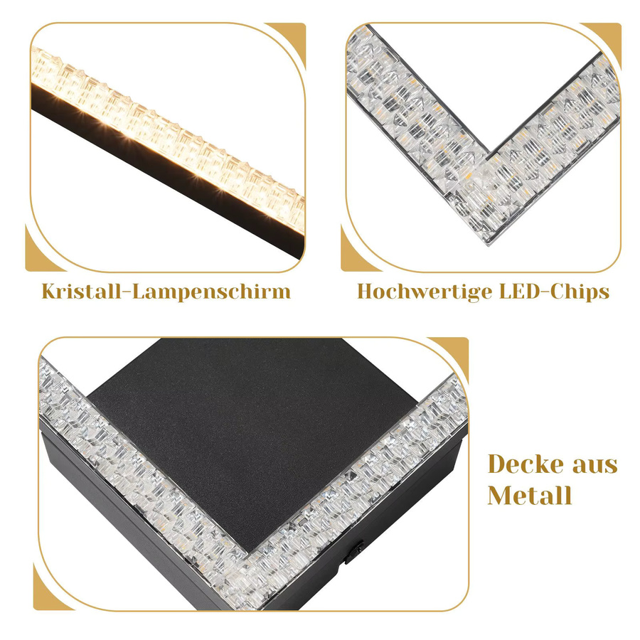 Cliheet LED Deckenleuchte in Schwarz, quadratisches Design aus Kristall-PC, warmweiß 3000 K - Bild 2