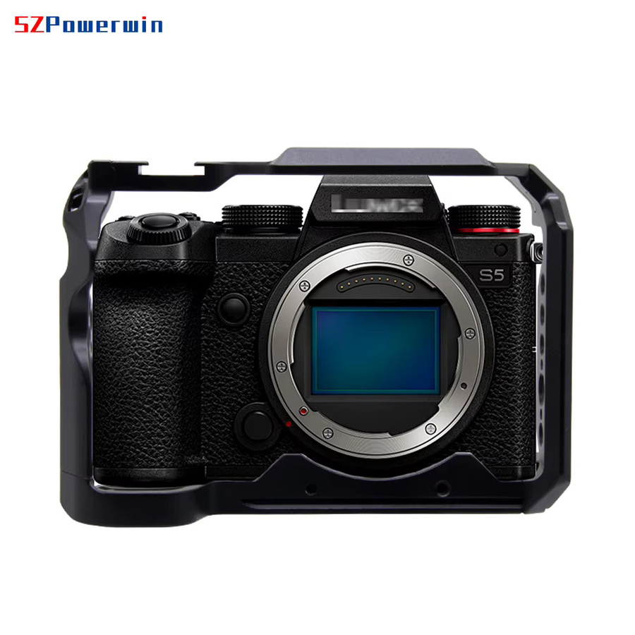 Powerwin Kamerakäfig für Panasonic S5 in Schwarz mit Holz-Handgriff-Set aus Aluminiumlegierung und Arri-Positionierungsschraube - Bild 4