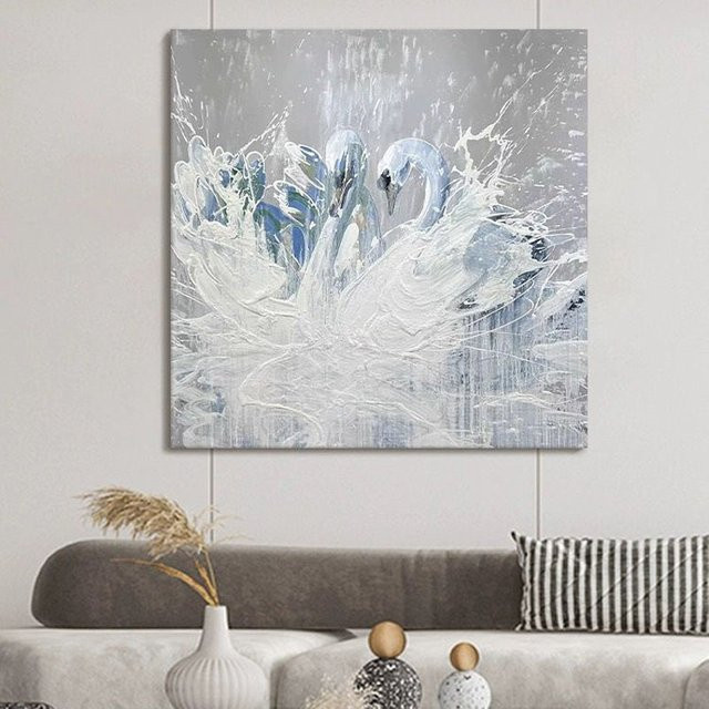 YYR Wall Art Abstraktes Ölgemälde Weißer Schwan als handgemachtes Leinwandbild für deine Heimdekoration - Bild 1