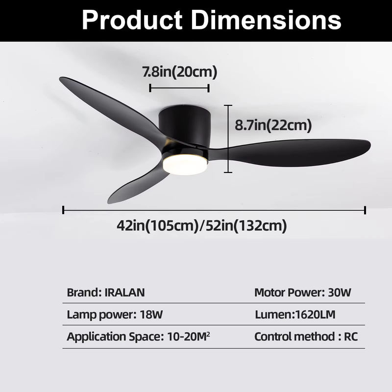 IRALAN Smart Deckenventilator mit 3-Farben-LED-Beleuchtung und Fernbedienung, schwarz/weiß - Bild 5