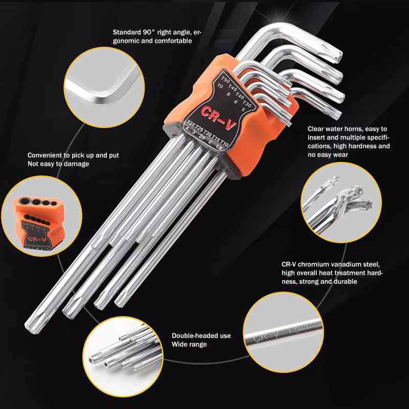 9-teiliges L-Typ Doppelend-Schraubendreher-Set von KOQZM in Silber mit Inbus, Sechskant, Torx und Sternkopf, Größe 1,5–10 mm - Bild 2
