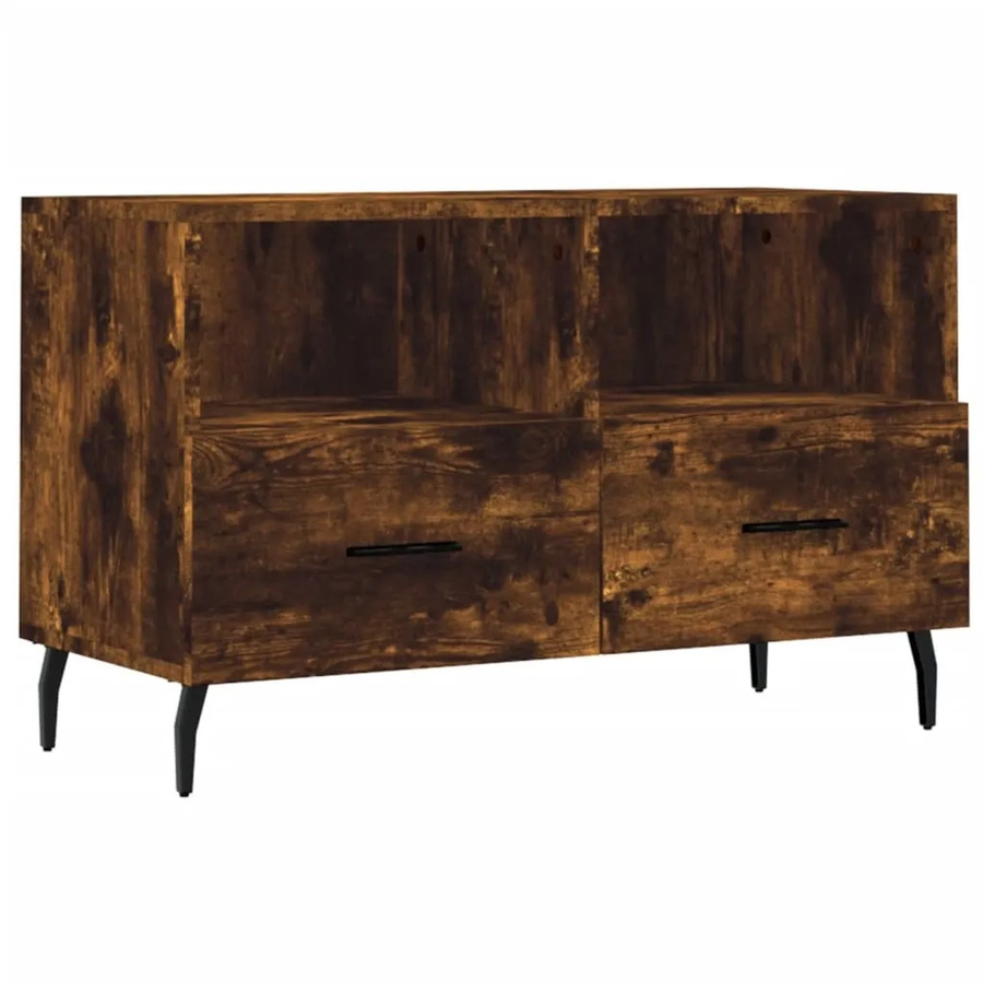 vidaXL TV-Schrank aus Holzwerkstoff und Eisen in Räuchereiche, Braun, B/T/H: 80 x 36 x 50 cm - Bild 2