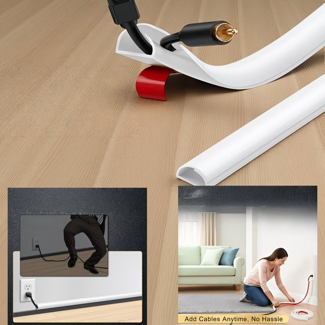 Selbstklebende PVC-Kabelmanagement-Röhre in Weiß für Schreibtisch, Wand und Boden - Bild 1