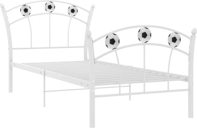 vidaXL Einzelbett für Kinder mit Fußball-Design aus pulverbeschichtetem Metall in Weiß, B/T/H: 90 x 200 cm - Bild 1