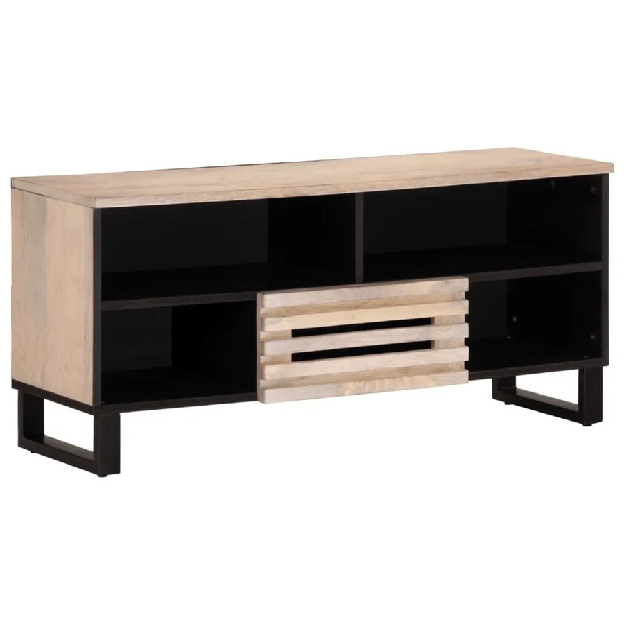 vidaXL TV-Schrank aus Massivholz Mango und Stahl im Industrie-Stil, Hellbraun, B/T/H: 100 x 34 x 46 cm - Bild 2