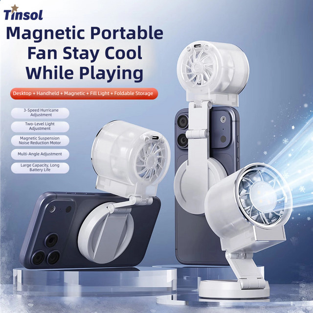 TINSOL Magnetischer Mini-Elektroventilator in Weiß, faltbarer Outdoor-Lüfter mit magnetischem Stahlring für Live-Streaming und Selfies - Bild 1