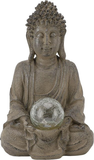 OutsideWorld Buddha Statue aus Harz mit Lampe als graue Skulptur für deine Außengartendekoration und dein Heimornament - Bild 1