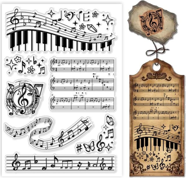 Transparenter Musiknoten-Stempel mit Musiksymbolen für Karten und Notenblätter, Farbe: Transparent - Bild 1