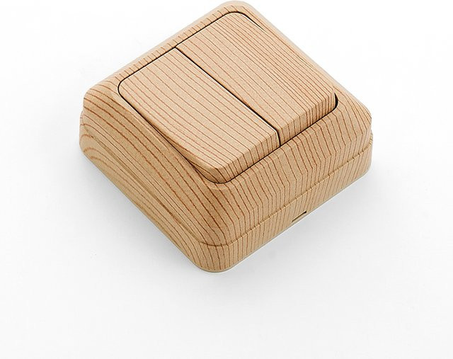 Mr Travel Klassischer Aufputzschalter aus Holz und Kunststoff, 2-fach 1-Wege Ein/Aus Druckknopf Lichtschalter im EU-Standard - Bild 1