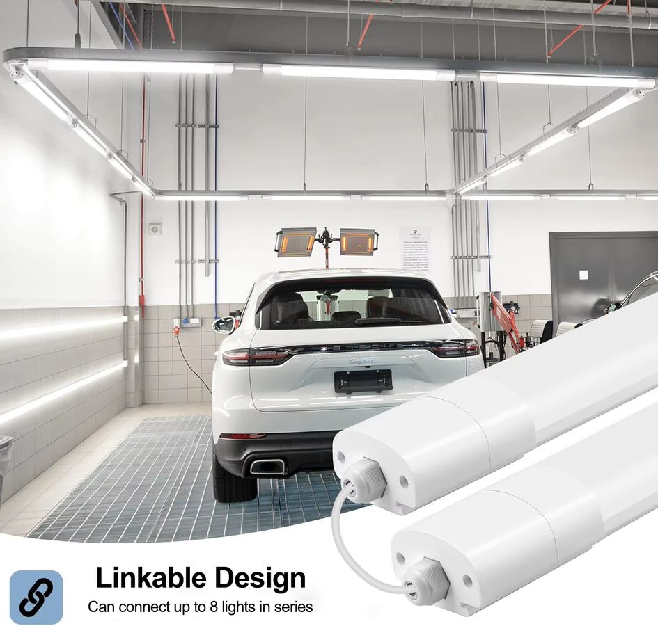 Oraymin 4er-Pack LED-Nassraumleuchten IP65 wasserdicht, verknüpfbare Deckenleuchten mit integriertem LED in Neutralweiß 4000 K für Garage, Keller und Werkstatt - Bild 4