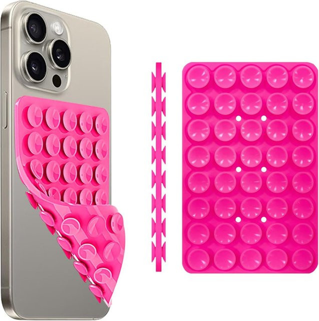 OLPAY Silikon Handyhülle mit doppelseitigem Saugständer für iPhone und Samsung Galaxy S24 S23 Ultra in Grau und Pink - Bild 1