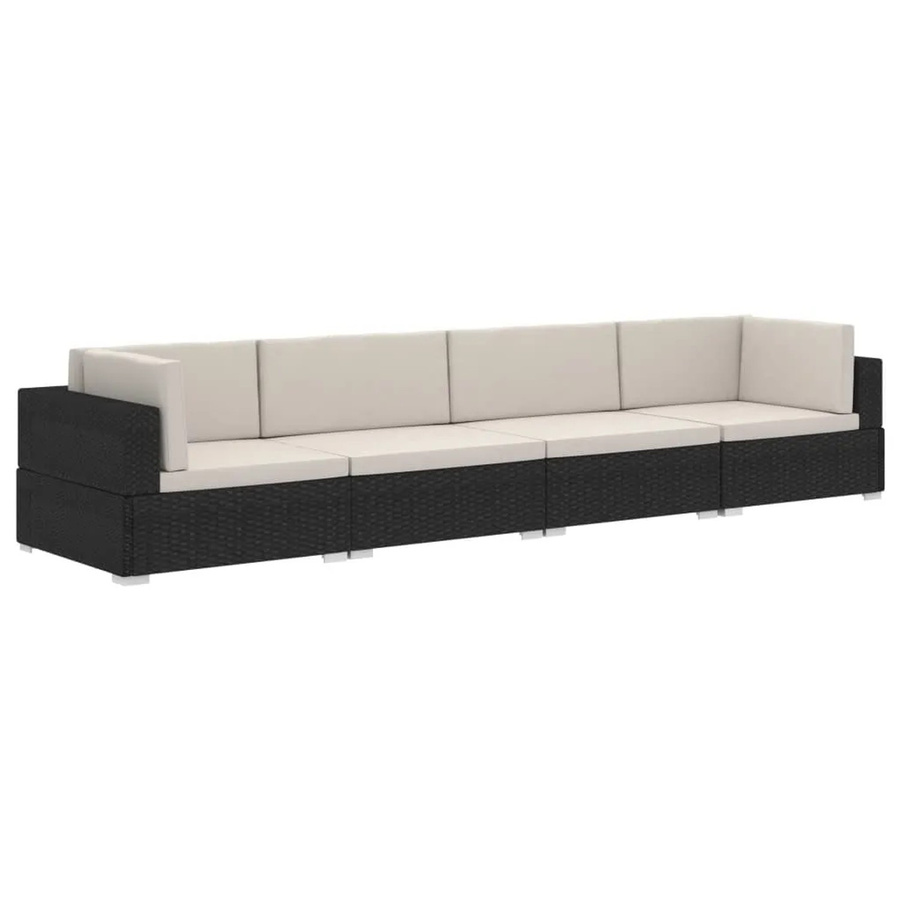 vidaXL 4-tlg. Garten-Sofagarnitur in L-Form aus Poly-Rattan mit Auflagen und Kissen, Schwarz und Beige - Bild 2