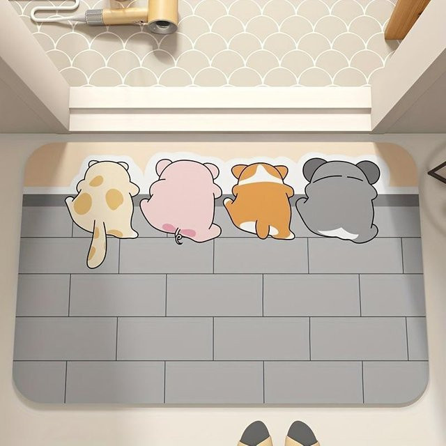 Yiran Furniture Kieselgur Bodenmatte mit Cartoon-Tierdesign, wasserabsorbierend und anti-Rutsch, waschbar, B/L: 50 x 80 cm - Bild 1