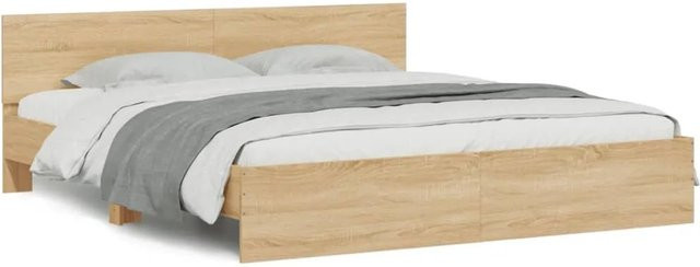 vidaXL Bettgestell mit Kopfteil in Sonoma-Eiche, Farbe Braun, B/T/H: 180 x 200 x 185 cm - Bild 1