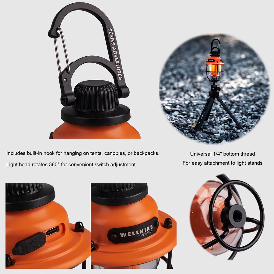 APWIKOGER Tannenzapfen-Campinglampe mit Haken, wiederaufladbare Zeltlampe, IPX4 wasserdicht, 2000 mAh Akku für Outdoor, Angeln und Wandern - Bild 4