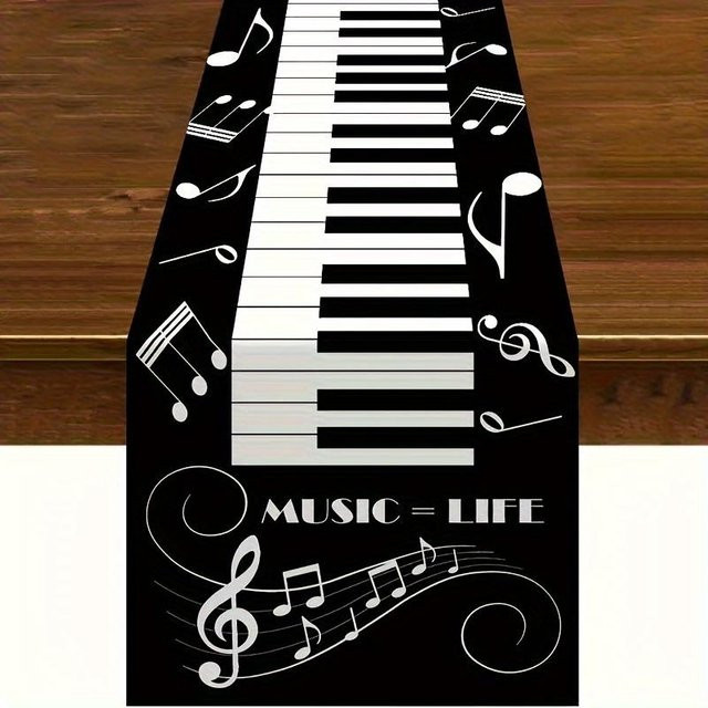 JMG Household Supplies Tischläufer aus Leinen mit Klaviertasten und Noten Motiv in Schwarz, B/H: 150 x 33 cm - Bild 1