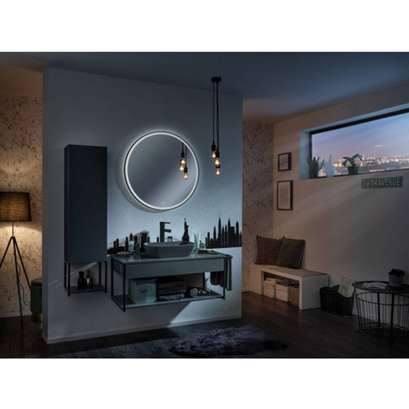 Fackelmann Spiegelelement New York rund mit LED-Beleuchtung schwarz grau B/H/T: 80 x 80 x 2,6 cm - Bild 2
