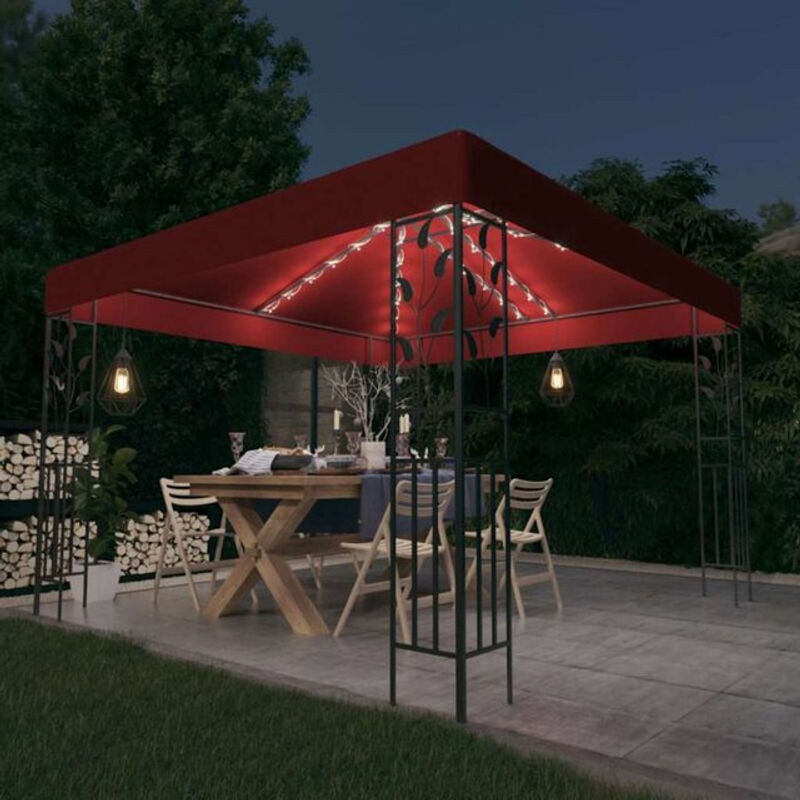 vidaxl Pavillon mit LED-Lichterkette in Weinrot aus Stahl und Polyester, B/T: 300 x 300 cm - Bild 1