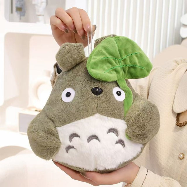 Totoro Halten Lotus Blatt Plüsch Spielzeug, Plüschtiere, Grau - Bild 1