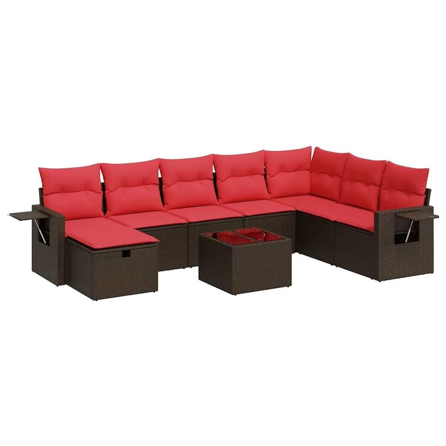 vidaXL 9-tlg Garten-Sofagarnitur in L-Form aus braunem Poly-Rattan mit Kissen und pulverbeschichtetem Stahlgestell - Bild 2