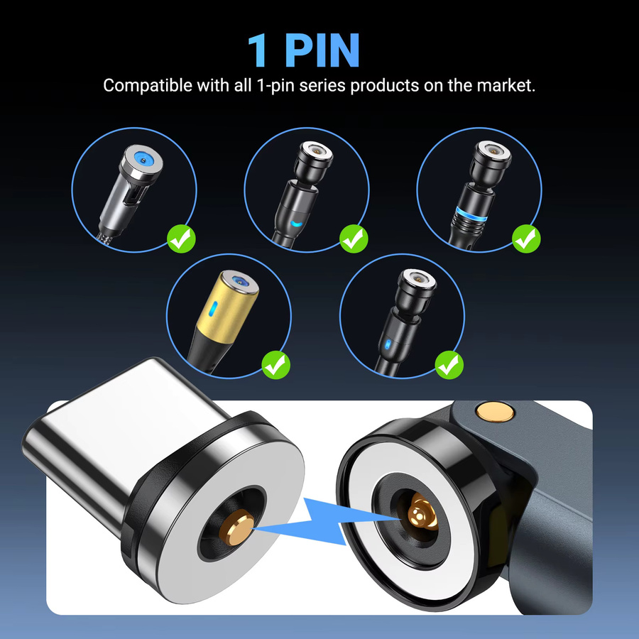 AUFU 540 Grad drehbarer magnetischer USB auf Typ-C Adapter als Ladekabel und Buchsenkonverter für Mobiltelefone - Bild 4