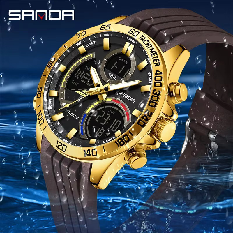 SANDA Armbanduhr, Analog-Digital, Quarz, Schwarz, Silikon, Herren - Bild 3