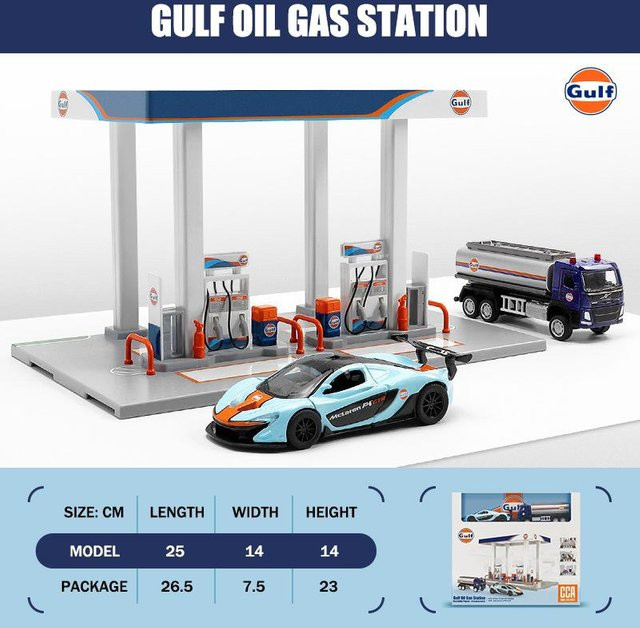 Linyi toy car Gulf Oil Montagegehäuse Tankstelle, Metall, 1:64, ab 14 Jahren - Bild 1