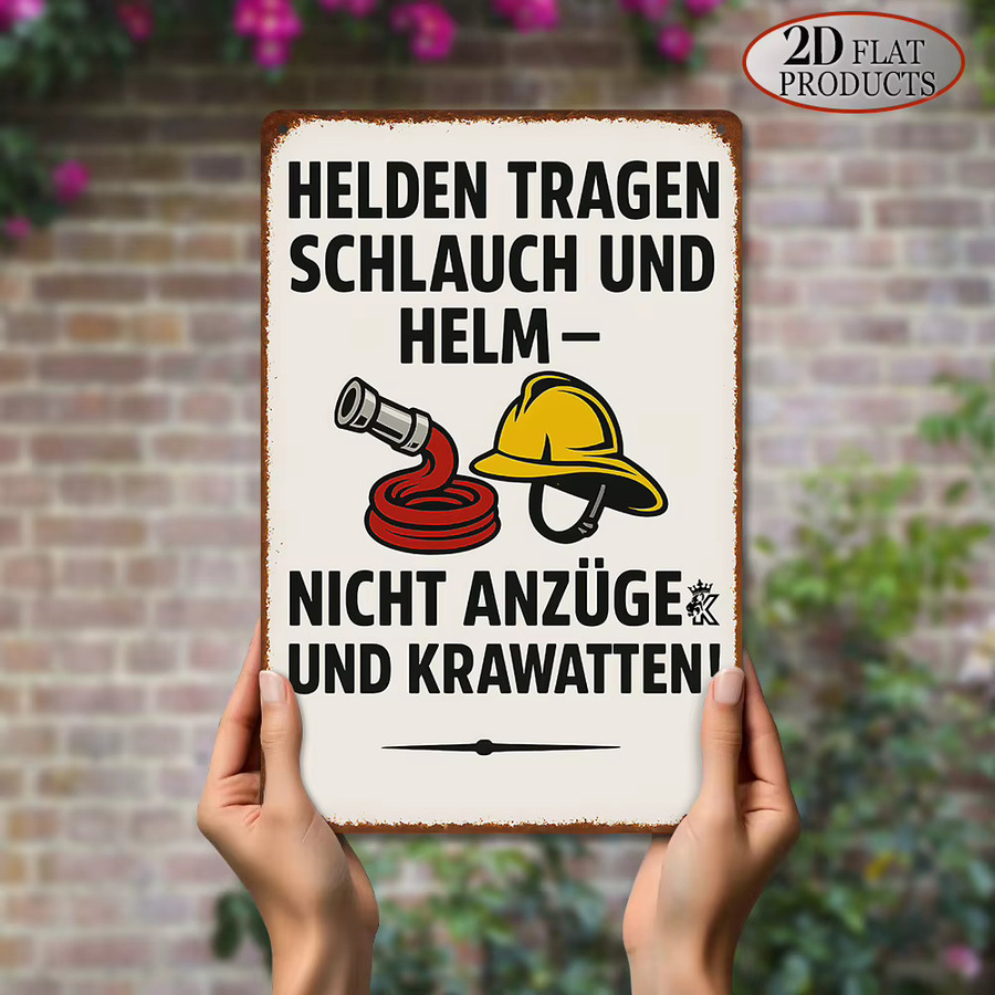 HELLOYOUNG Vintage Metall-Beschilderung mit Feuerwehrhelm und Feuerwehrauto-Design, nostalgische Feuerwache Dekoration für Büro, Werkzeugraum und Garage, B/H: 30 x 20 cm - Bild 3