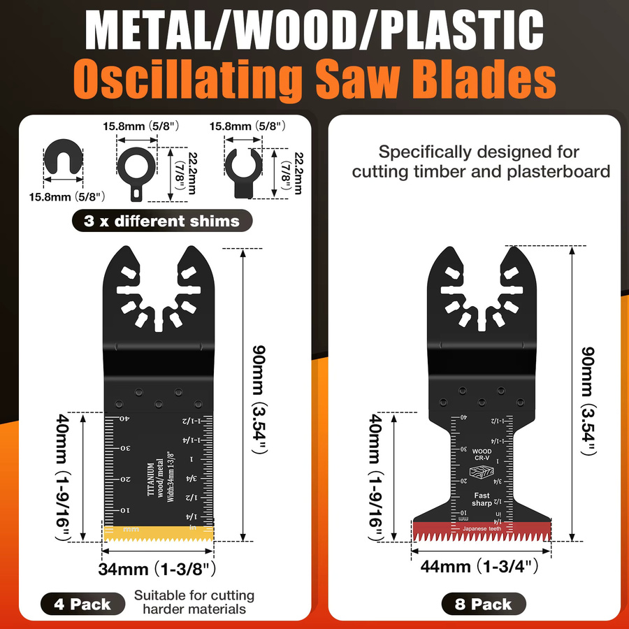 Toorise 5/12-teiliges oszillierendes Titan-Sägeblatt-Set in Silber mit Adaptern für Holz und Kunststoff mit japanischem Zahn und CR-V Material - Bild 2