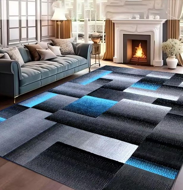 Lodestar Teppich mit geometrischem Muster in Blau, maschinenwaschbar, B/T: 80 x 120 cm - Bild 1