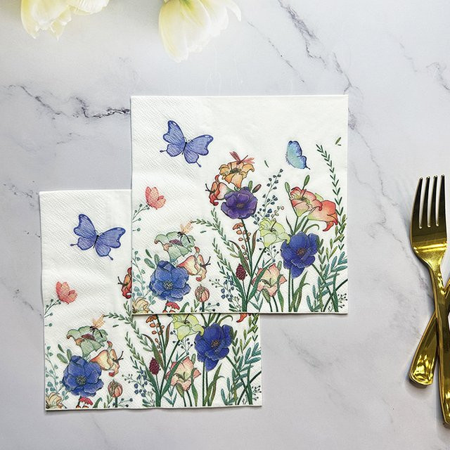 GUANYAO Decoupage Papier Set mit Schmetterlingen und Blumen, 20 Stück, Mehrfarbig, Breite: 33 cm - Bild 1