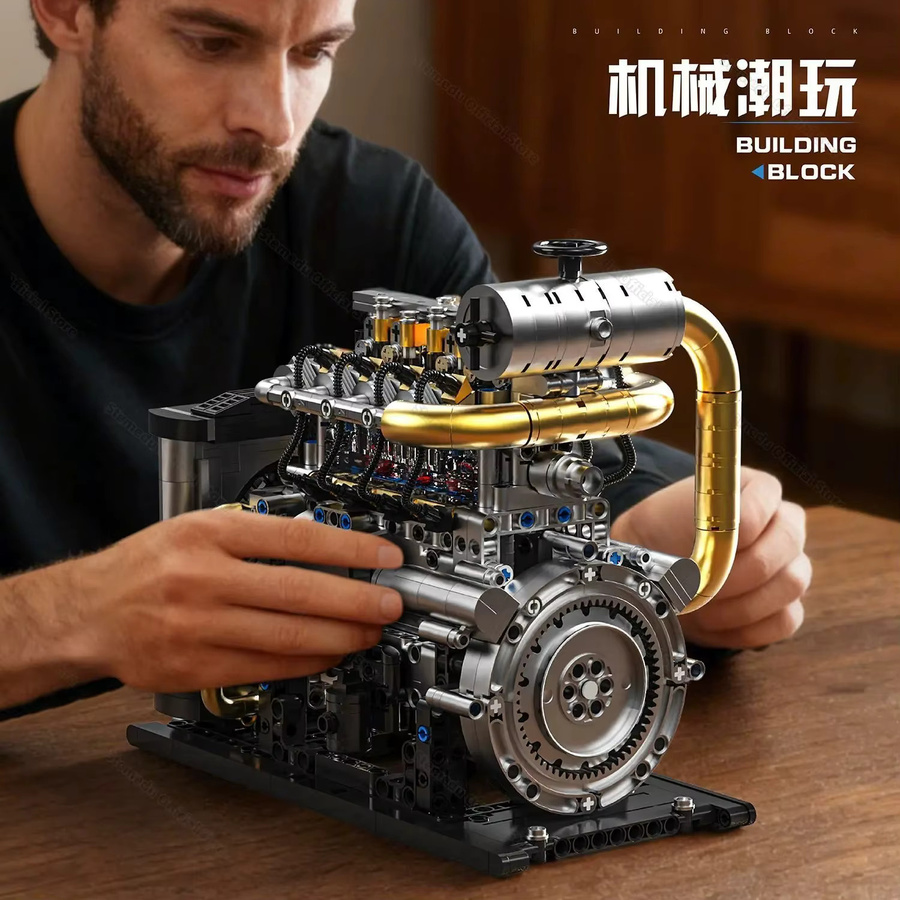 wishiot Diesel-Reihenvierzylinder Simulationsmotor-Modell, Bausatz, 1029 Teile - Bild 3