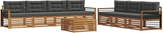 vidaXL 8-tlg. Outdoor-Sofagarnitur aus Akazienholz mit Kissen in Anthrazit und Natur - Bild 1