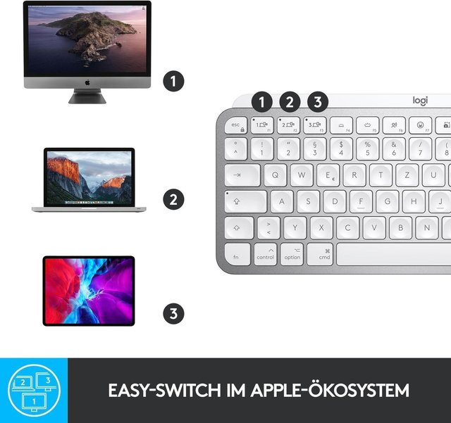 Logitech MX Keys Mini for Mac Bluetooth Tastatur QWERTZ Deutsch Grau Silber - Bild 2
