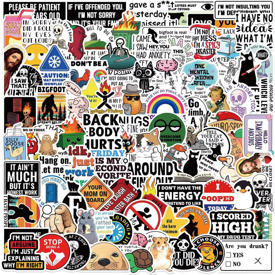 100 lustige Streich-Meme-Aufkleber von YourLife Store, wasserfest, multicolor, für DIY-Dekoration auf Notebook, Gitarre und Gepäck - Bild 2