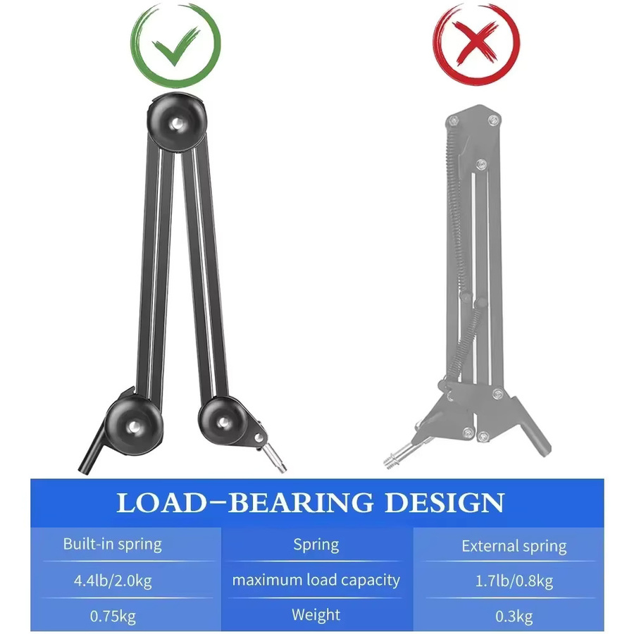 KUAIQU Verstellbare Mikroskop-Armständerhalterung aus Aluminiumlegierung mit Mikrofon-Clip und Scherenarmhalter in Schwarz - Bild 2